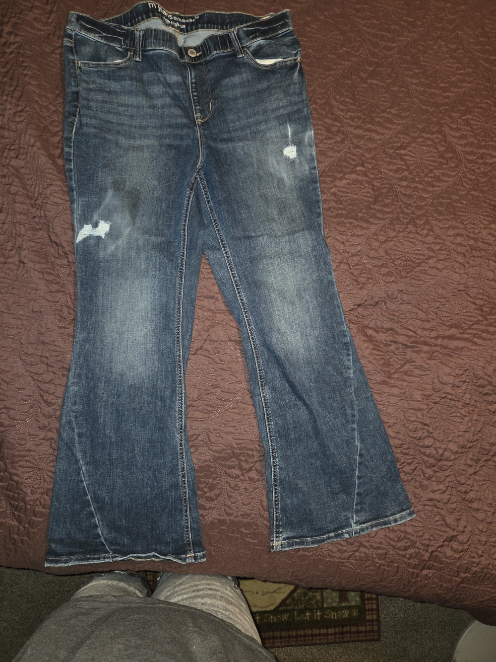 Maurices Women's Dark Blue Flare Jeans with Light Distressing